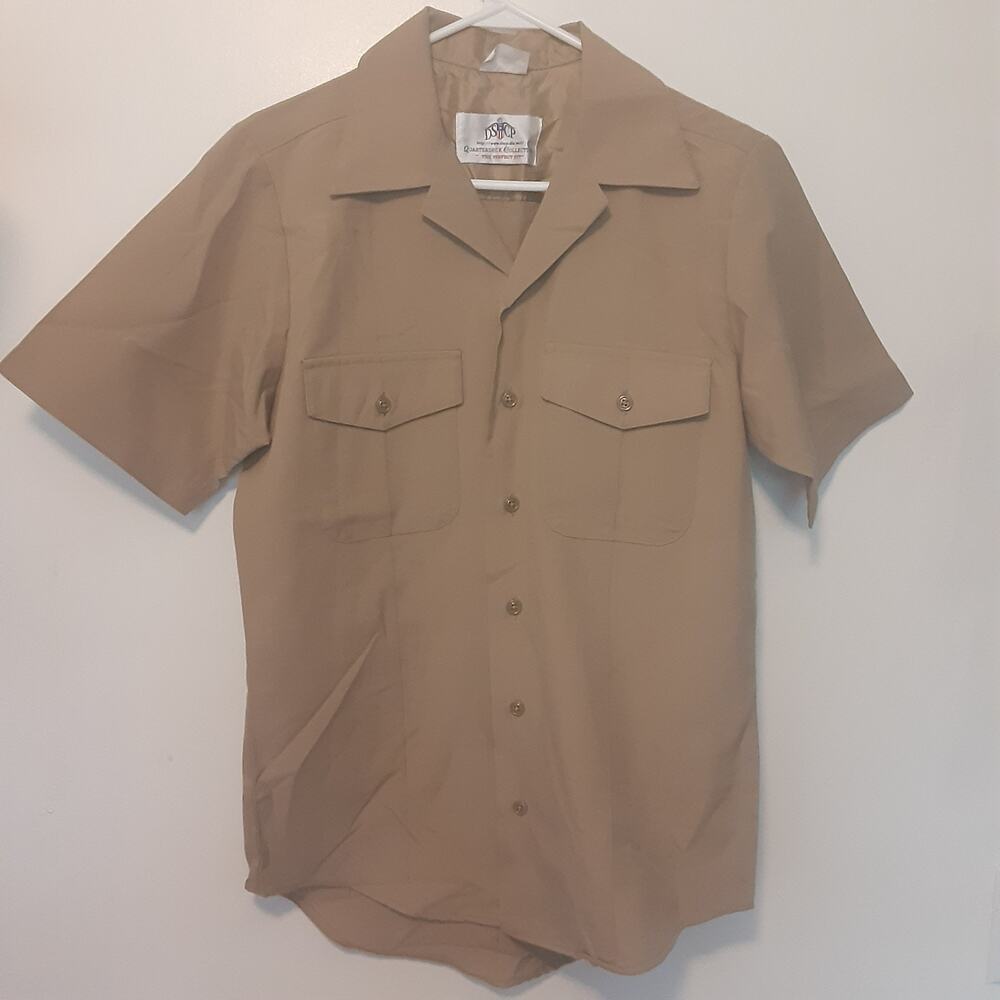 DSCP Men's Quarterdeck Collection Button Up Khaki Service Shirt S Short Sleeve